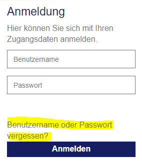 Kundenportal: Benutzername oder Passwort vergessen