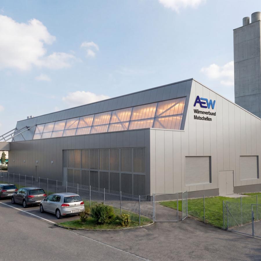 Rendering Wärmezentrale AEW Wärmeverbund Mutschellen in Widen (Quelle: bark architekten ag)